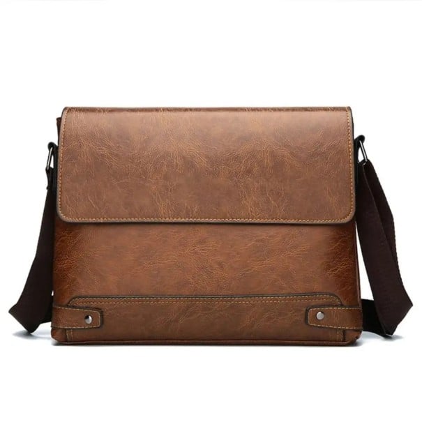 Miesten keinonahkainen salkku 33 × 24 × 5 cm olkalaukku Elegantti toimistolaukku Designer Boston Commuter -laukku ruskea