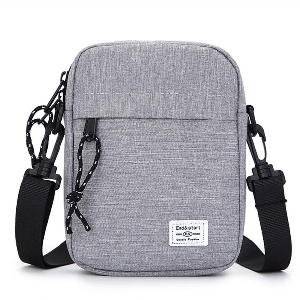 Miesten laukku, 18,9 × 13,5 × 4,5 cm, pieni neliönmuotoinen Oxford-kankainen olkalaukku, muodikas diagonaalinen olkalaukku, käsin ommeltu unisex-laukku harmaa