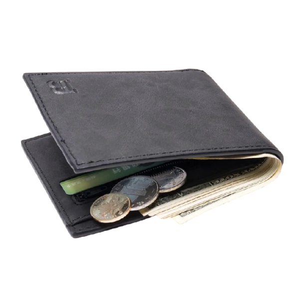 Miesten lompakko 11 x 8,5 cm PU-nahka Neutraalit värit Korttipaikat Vetoketjullinen tasku Kompakti tyylikäs lompakko miehille Käytännöllinen miesten lompakko musta