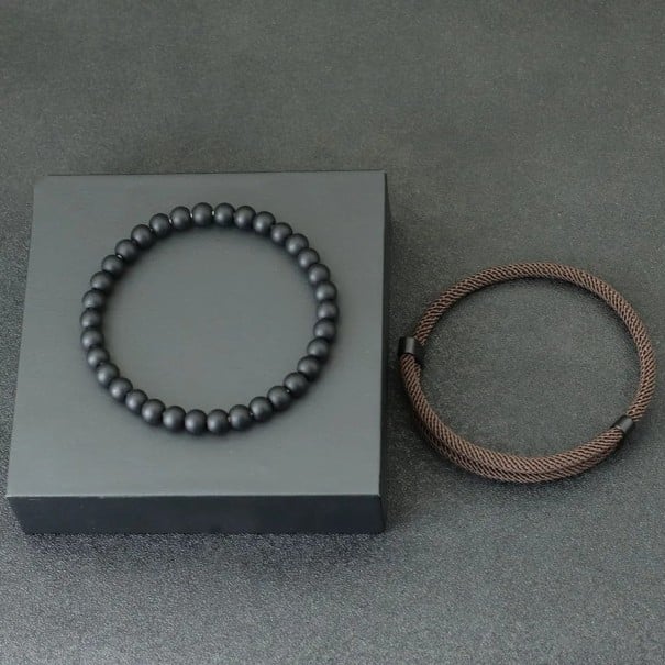 Miesten muotirannekoru säädettävä 16-28cm Tyylikkäät miesten rannekorut säädettävä koko 16-28cm 2 kpl ruskea