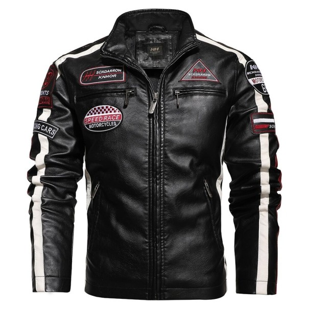 Miesten nahkainen biker-takki musta S 1
