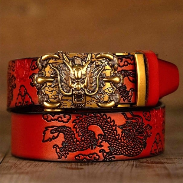 Miesten nahkavyö, jossa on kiinalainen lohikäärme 120 cm 5
