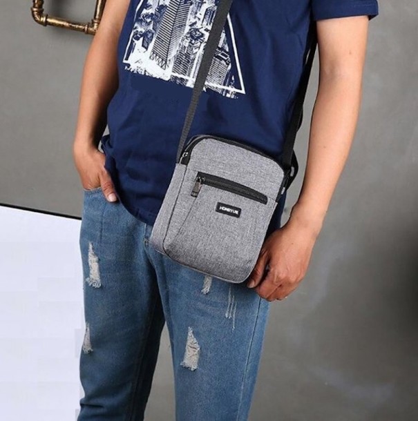 Miesten olkalaukku vaaleanharmaa