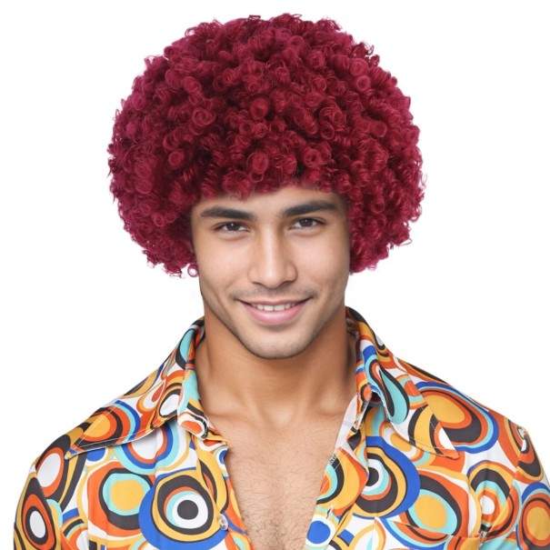 Miesten retro synteettinen peruukki lyhyt rulla räjähtävä pää 30 cm hip-hop disco korkealämpötilakuitu asu cosplay Halloween-juhlat punainen