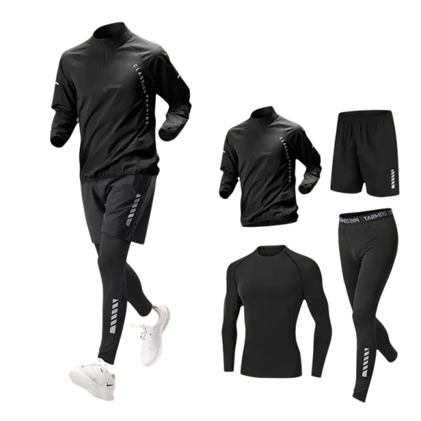 Miesten urheiluasu legginssit, shortsit, huppari, pitkähihainen paita, polyesteri, spandex musta XXS