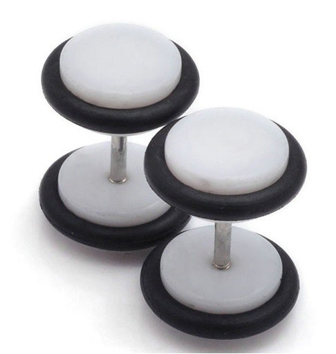 Miesten värikkäät korvakorut Dumbbell J3165 valkoinen