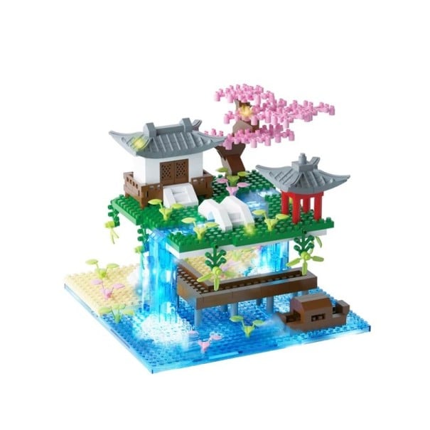 Mikro detaliată construcție Taohuatan 145 x 135 x 110 mm Peisaj chinezesc cu lumină LED Model creativ de lac Decorațiune mini culturală pentru copii 1