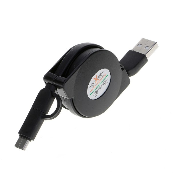 Mikro USB / USB-C - USB behúzható kábel fekete