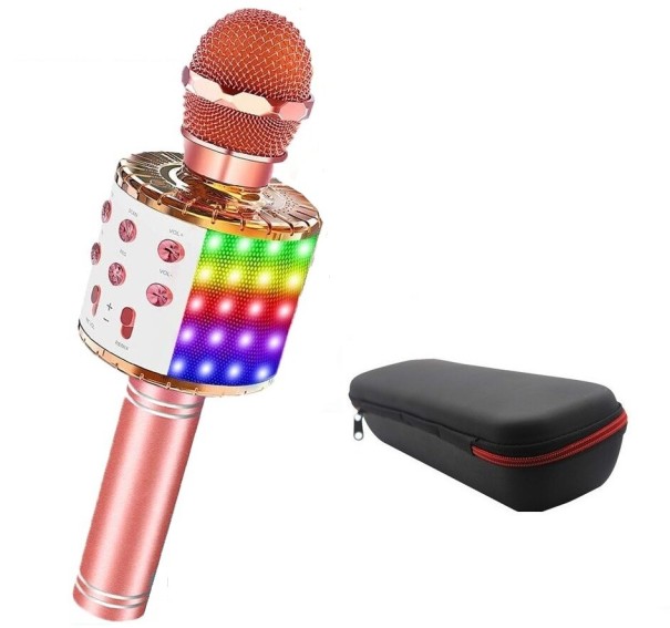 Mikrofon karaoke LED różowy