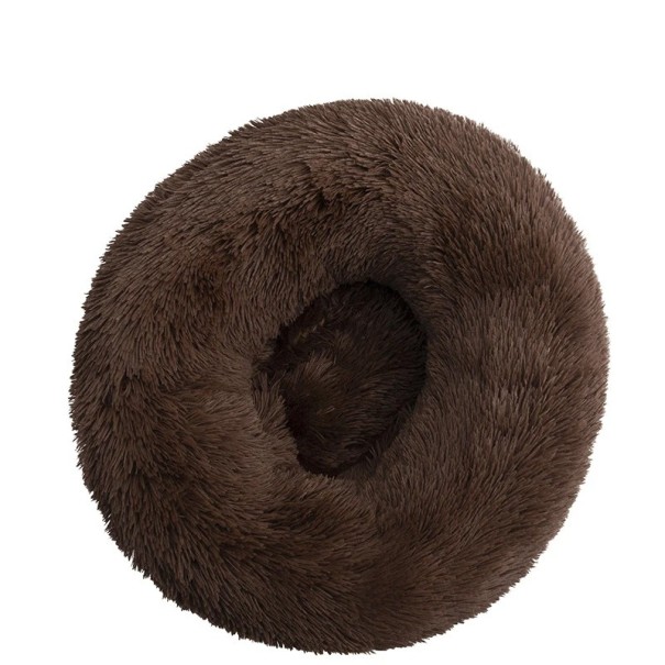 Mikroplyšový pelech pre psov v tvare donutu Ø40 cm Mäkký okrúhly pelech s dlhým chlpom Priedušný a prateľný pelech proti úzkosti Pohodlný pelech pre malé psy tmavo hnedá