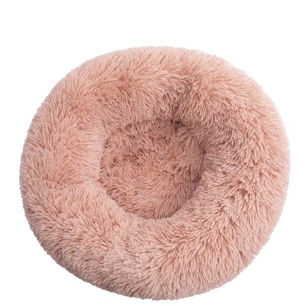 Mikroplyšový pelíšek pro psy ve tvaru donutu Ø80 cm Měkký kulatý pelíšek s dlouhým chlupem Prodyšný a pratelný pelíšek proti úzkosti Pohodlný pelech pro malé a střední psy lososová