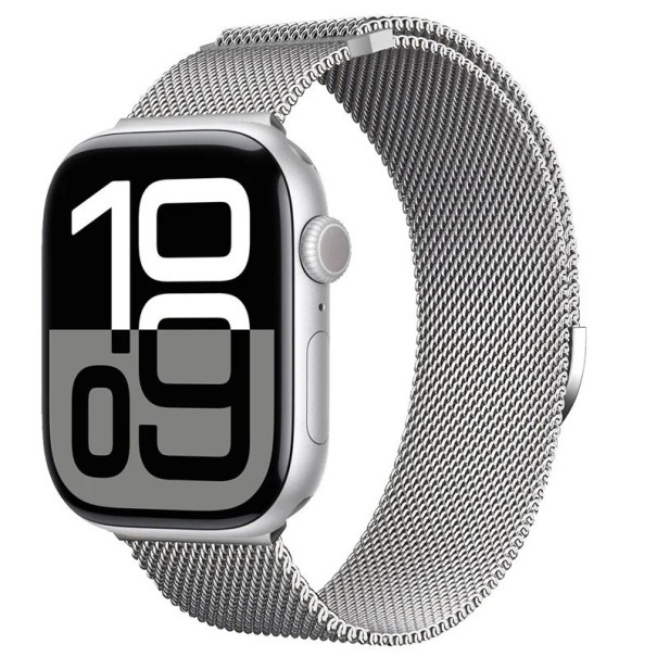 Milanolainen ranneke 42 mm Apple Watch Series 10 ja 11 varten Kovinen magneettiranneke portaattomalla pituuden säädöllä Tyylikäs muotoilu hopeinen