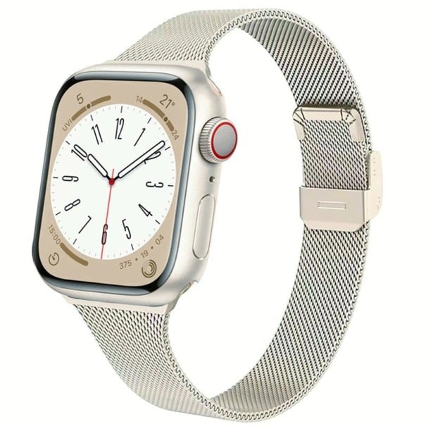 Milanowski pasek 42 mm do Apple Watch Series 10 i 11 Metalowy pasek z solidną klamrą do zaciągania i zapinania Elegancka tkana stalowa konstrukcja złoto-srebrny