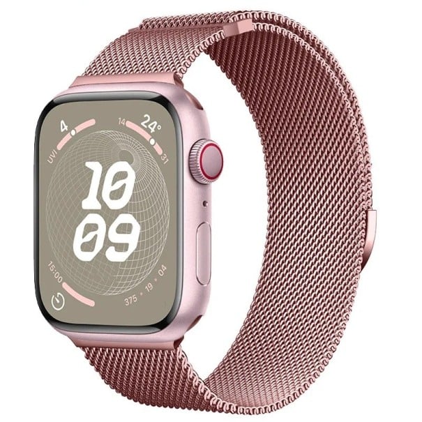 Milánsky remienok 46 mm pre Apple Watch Series 10 a 11 Kovový magnetický pás s plynulým nastavením dĺžky Elegantné tkané oceľové prevedenie ružová