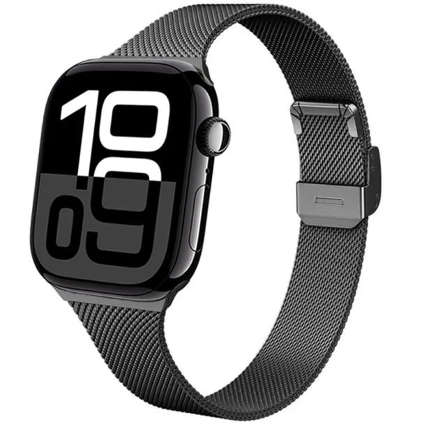 Milánsky remienok 46 mm pre Apple Watch Series 10 a 11 Kovový pásik s pevným prackou na utiahnutie a zapnutie Elegantné tkané oceľové čierna