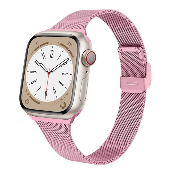 Milánský řemínek 42 mm 44 mm 45 mm 49 mm pro Apple Watch řady 1–9 SE SE2 Ultra Kovový pásek s přezkou pro utažení a zacvaknutí Elegantní tkané provedení růžová