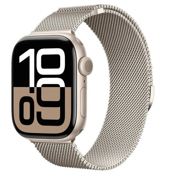 Milánský řemínek 46 mm pro Apple Watch Series 10 a 11 Kovový magnetický pásek s plynulým nastavením délky Elegantní tkané ocelové provedení zlato-stříbrná