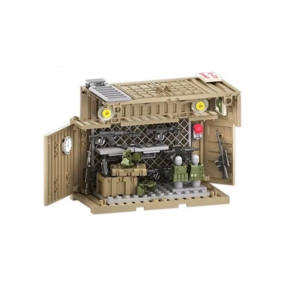 Militär-Bausatz 107 Teile Containerlager Arsenal Wachtürme Kommandobasis Modellbausteine DIY-Szene für Jungen Kinderkriegsset 1