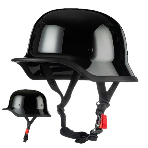 Militärische Motorradhelm im deutschen Stil Offen mit Schnellverschluss-Schnalle Schale aus ABS und PC Für Chopper Cruiser und Custom-Motorrad schwarz M