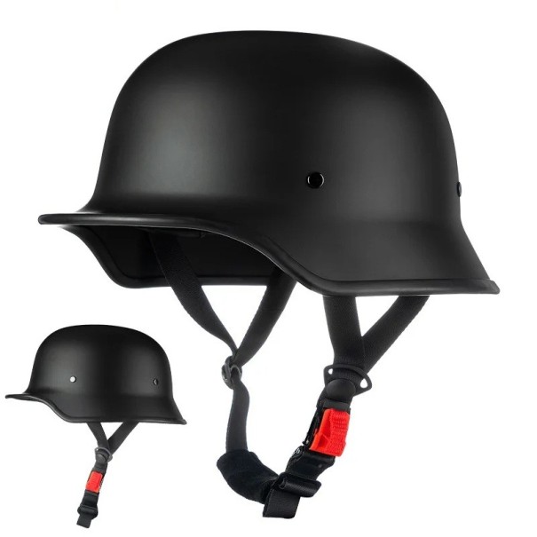 Militärische Motorradhelm im deutschen Stil Offen mit Schnellverschluss-Schnalle Schale aus ABS und PC Für Chopper Cruiser und Custom Motorrad schwarz M