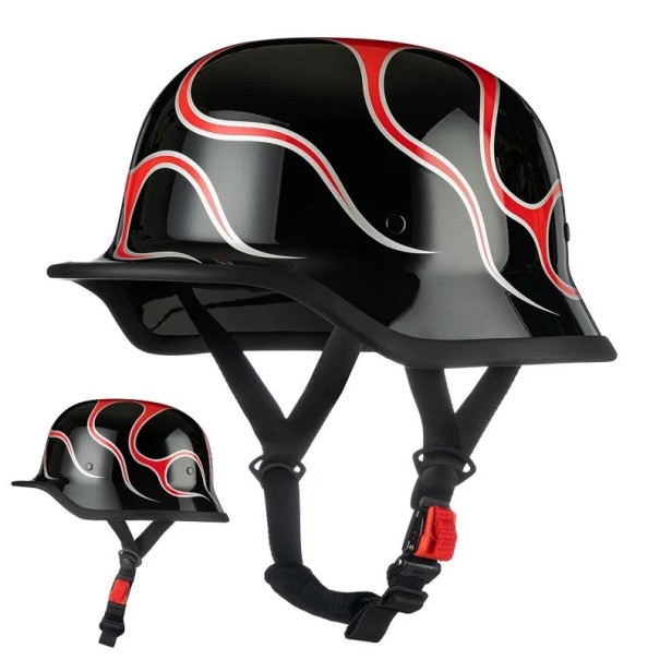 Militärische Motorradhelm im deutschen Stil Offen mit Schnellverschluss-Schnalle Schale aus ABS und PC Für Chopper Cruiser und Custom Motorrad schwarz M
