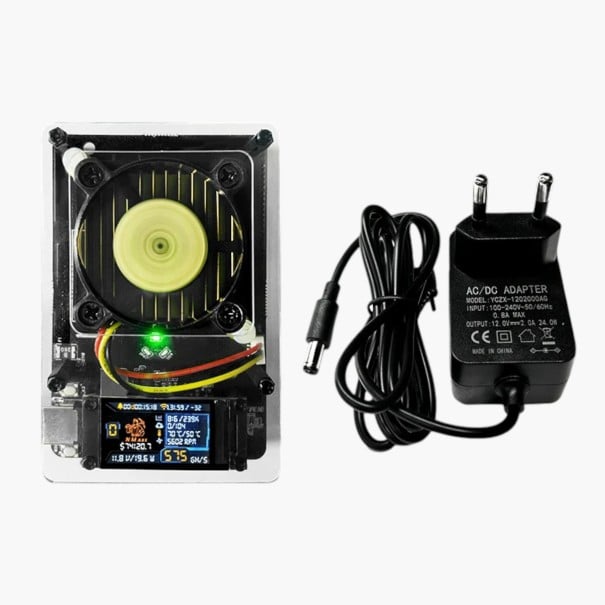 Miner de bitcoin 85 x 56 x 44 mm cu un consum de 15 W și un ecran IPS color de 1,14 inci pentru Wi-Fi 2,4 GHz cu ventilator în finisaj negru 1