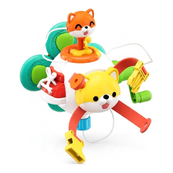 Minge activă Montessori vulpe 15,1 x 13 x 12,5 cm Jucărie senzorială cu șnur și cataramă Minge rotativă Jucărie pentru motricitate fină a copiilor 1