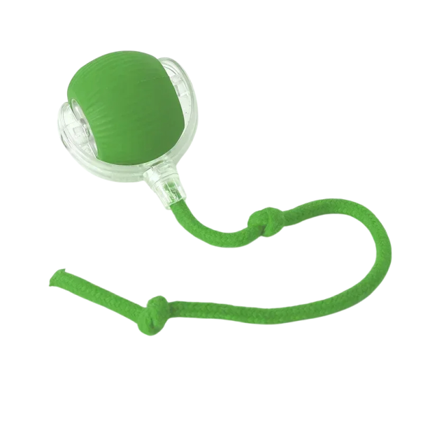Minge de curse pe frânghie pentru pisici Jucărie interactivă luminoasă 4 moduri de joc Minge din silicon Încărcare USB-C Funie din bumbac verde