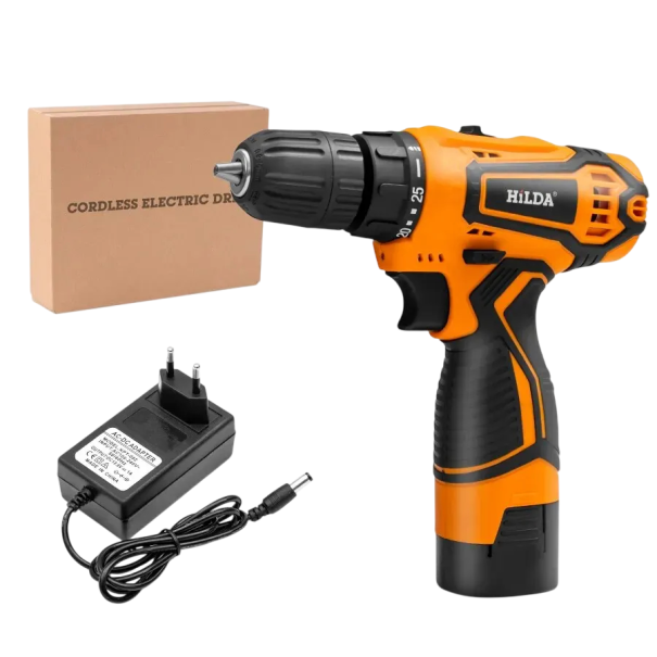 Mini Akku-Bohrmaschine 16,8V, Drehmoment 22 N.m, Drehzahlen 1350/min, 10 mm Bohrfutter, 25 Drehmomentstufen, orange-schwarz, mit Akku