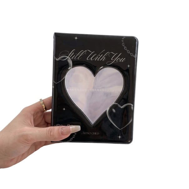 Μίνι άλμπουμ για φωτογραφίες 64 σελίδες 14,8 x 11 εκ. Μαύρο με καρδιές Διαφανές παράθυρο σε σχήμα καρδιάς Για φωτογραφίες και φωτογραφικές κάρτες 1