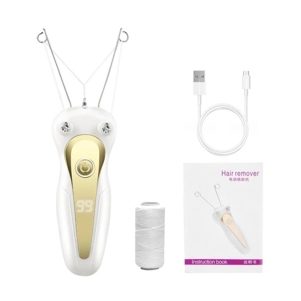 Mini aparat electric de îndepărtare a părului Ață de bumbac Epilare fără durere Afișaj digital Încărcare rapidă 2 ore Design compact cu lumină LED aur