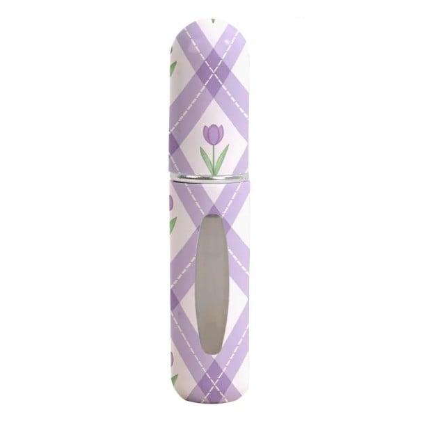 Mini atomizer för parfym med påfyllningssystem och fönster 5 ml kompakt sprayflaska 8.2×1.52 cm lila-vit med tulpan för resor 1