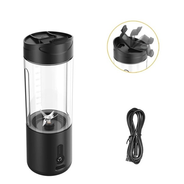 Mini bærbar blender 530ml 6 blade 22000rpm USB-C strøm 4000mAh batteri Smoothieblender til frugt, grøntsager, cocktails, rejser sort