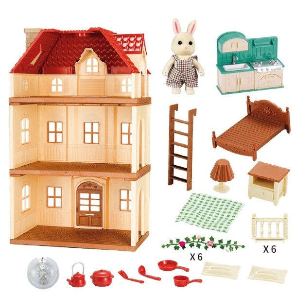 Mini casa de western de tres pisos para animales Juego de construcción de plástico con accesorios Juguete creativo para niños Decoración realista del viejo oeste 1