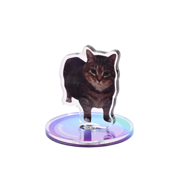 Mini Cat Decoration 5 cm Rotating Base 360° Tabby Cat Oiiai for Table, Shelf or Dashboard Blue Purple Pink Stand 1