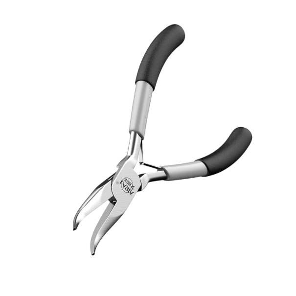 Mini clește cu ciocuri îndoite 120 mm din oțel carbon închis la culoare cu argintiu, cu arc pentru manipulare precisă 1