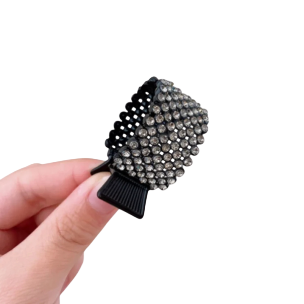 Mini clips metalic pentru păr cu pietre negre 4,5 × 2 cm Accesoriu elegant pentru coada de cal înaltă 1