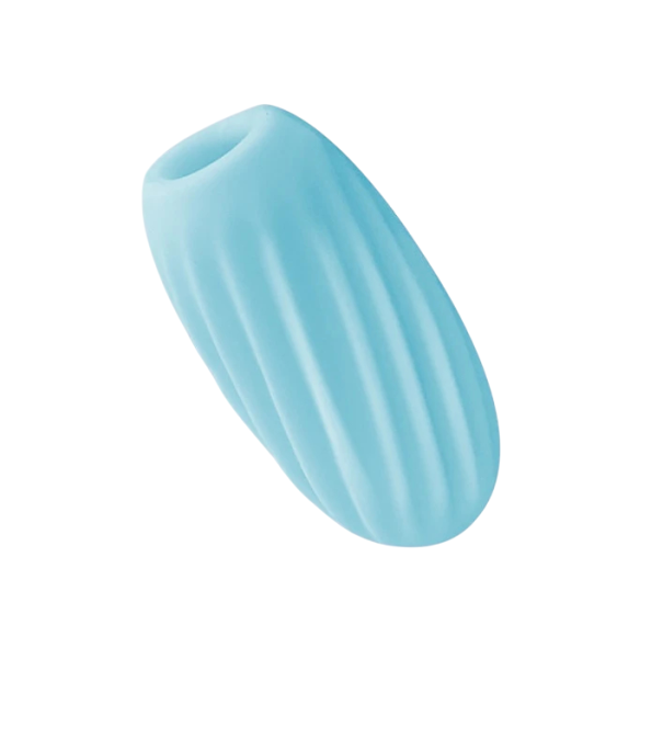 Mini coppa masturbatoria maschile con interno rigato in materiale morbido 4x2 cm, confezione discreta blu