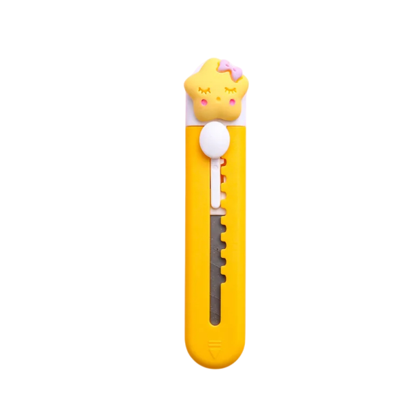 Mini cuchillo de corte Amarillo con estrella Lindo cuchillito para cartas y paquetes Práctico cortador para uso escolar, de oficina y en casa 1