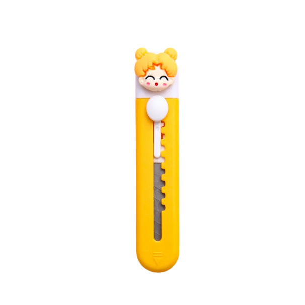 Mini cuchillo de corte Amarillo con una sonrisa de niña Lindo cuchillo de plástico para cartas Cortador de paquetes para la escuela, la oficina 1