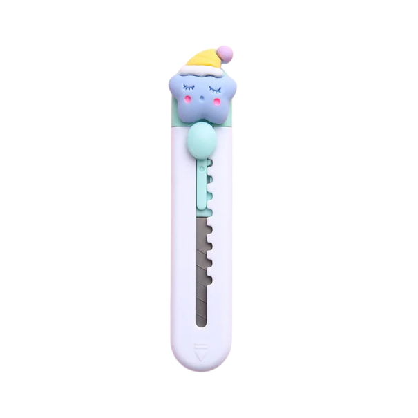 Mini cuchillo de corte azul con estrella durmiente, lindo cuchillo de letras, cortador de paquetes de plástico para la escuela, la oficina y el hogar. 1