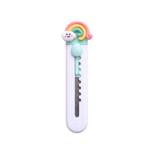 Mini cuchillo de corte blanco con arcoíris, bonito cuchillo de oficina para cartas, cortador de paquetes pequeños para la escuela, el hogar y uso diario. 1