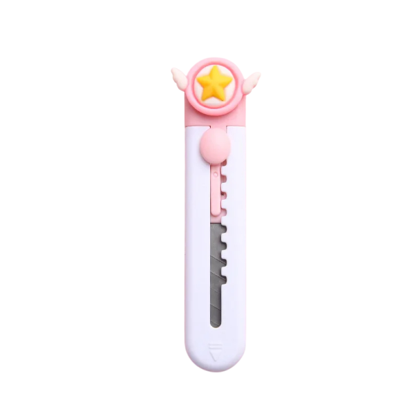 Mini cuchillo de corte Blanco con una estrella con alas Lindo cuchillo para cartas y paquetes Práctico cortador para la escuela, la oficina y el hogar 1