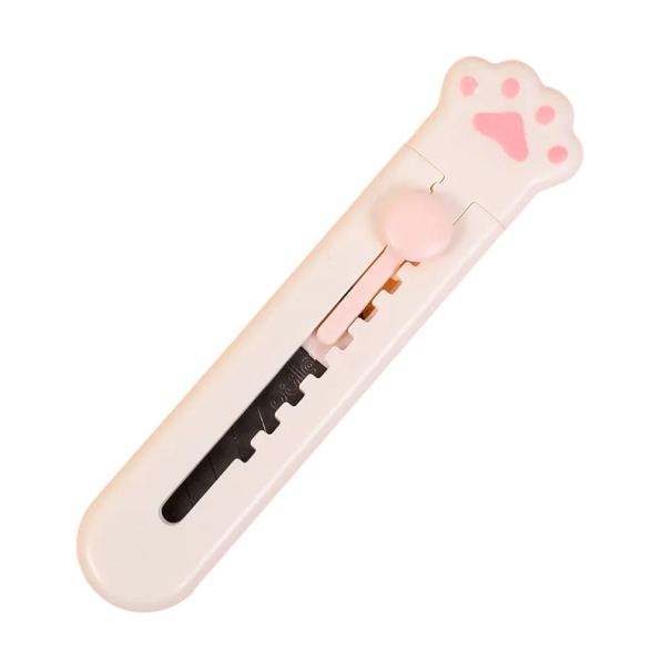 Mini cuțit de tăiat 9,2 cm cu motiv labă Culoare roz, alb, negru Cuțit drăguț de birou pentru hârtie Ambalaj Rechizite școlare Design sigur cremos