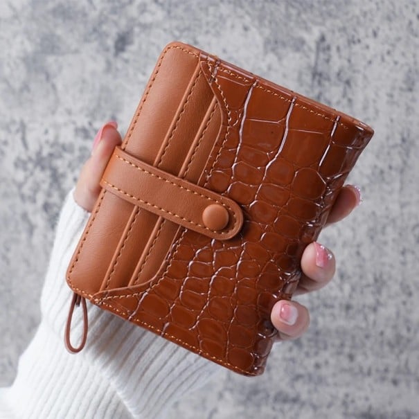 Mini dámská peněženka 11 x 8 x 2 cm Krokodýlí motiv Zavírání sponou na poutku Kapsička na zip Poutko na klíče Různé barvy hnědá