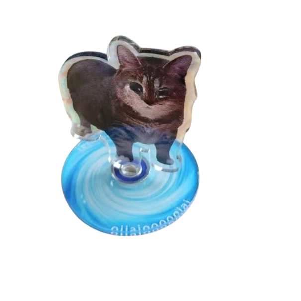 Mini decorazione per gatti 5 cm Base rotante 360° Gatto tigrato Oiiai per tavolo, mensola o cruscotto Supporto blu 1