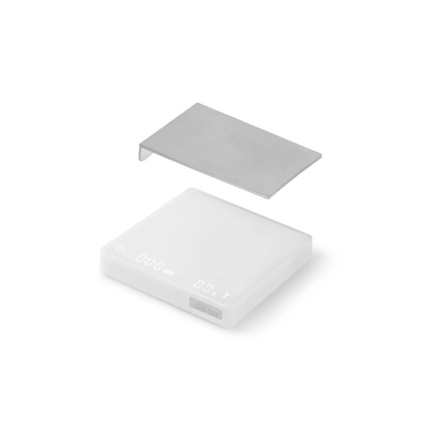 Mini digital köksvåg för kaffe 0,3–2 kg 104 × 104 × 19 mm 270 g med timer uppladdningsbar USB-C exakt baristavåg för espresso vit