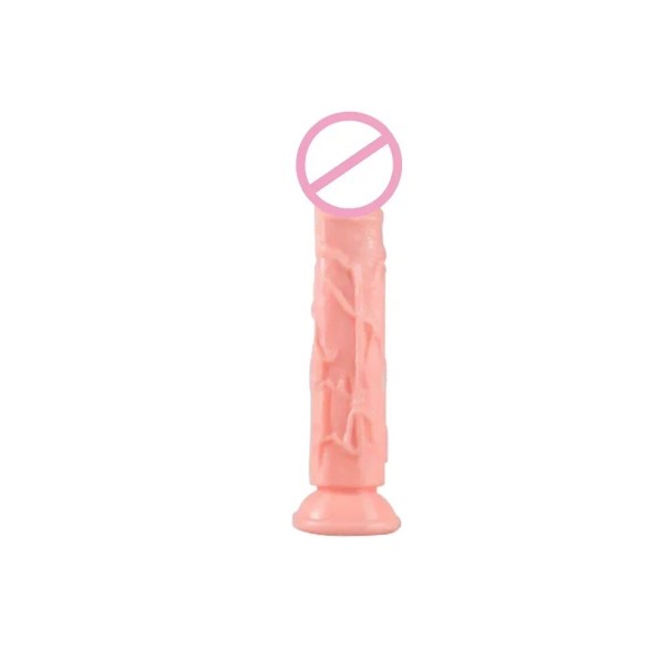 Mini dildo realist 14x2,5 cm cu vene pronunțate și ventuză pentru uz vaginal și anal, ambalaj discret culoarea pielii