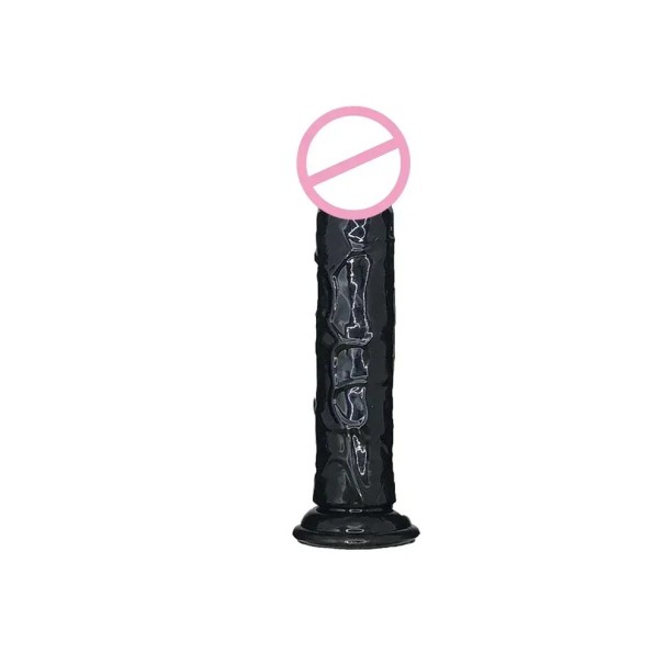 Mini dildo réaliste 14x2,5 cm avec veines prononcées et ventouse pour une utilisation vaginale et anale emballage discret noir