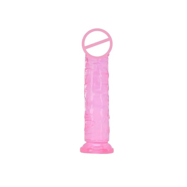 Mini dildo réaliste 14x2,5 cm avec veines prononcées et ventouse pour une utilisation vaginale et anale emballage discret rose